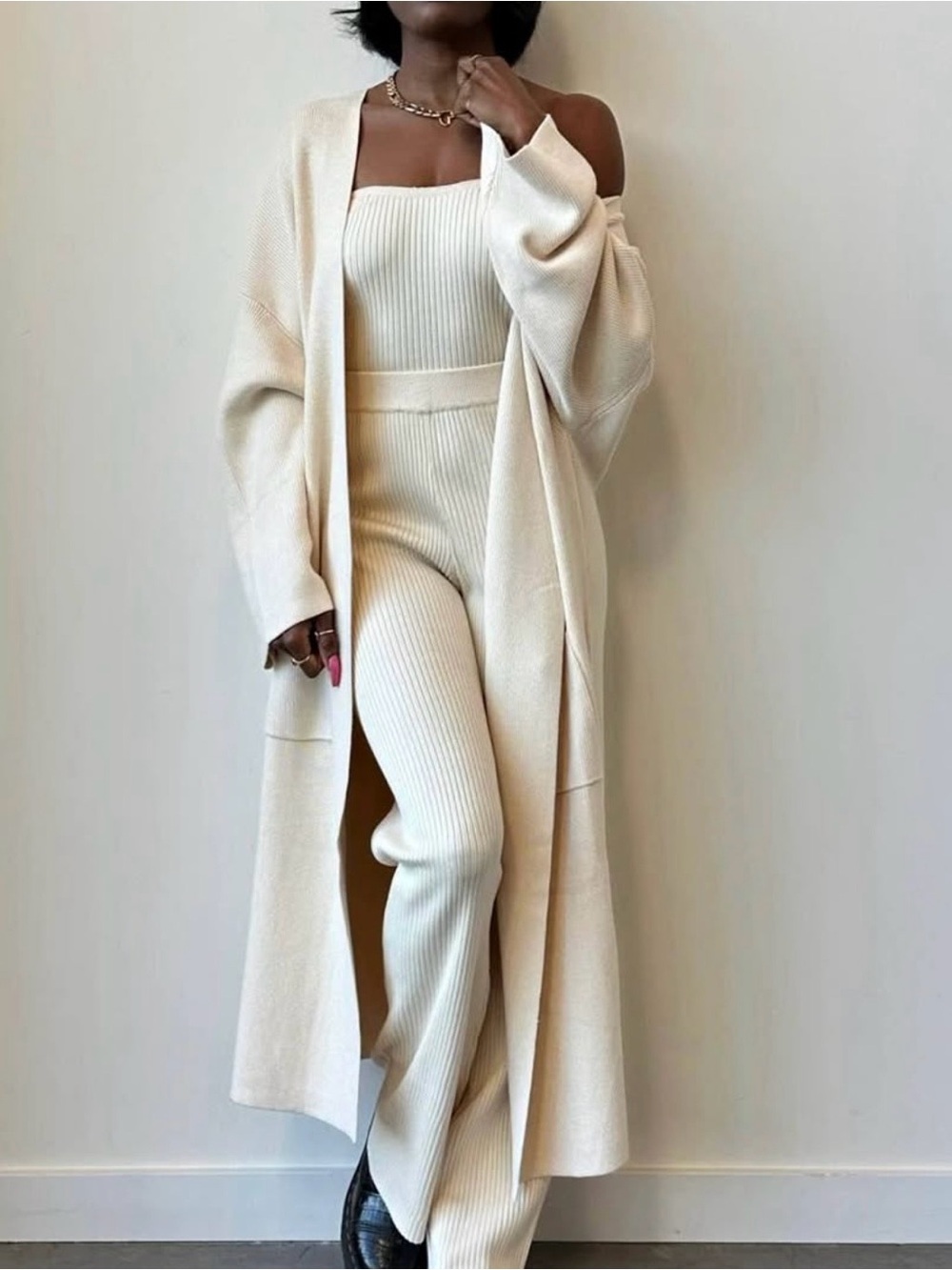 Brunette The Label Matilda Ribbed Knit Maxi Cardigan